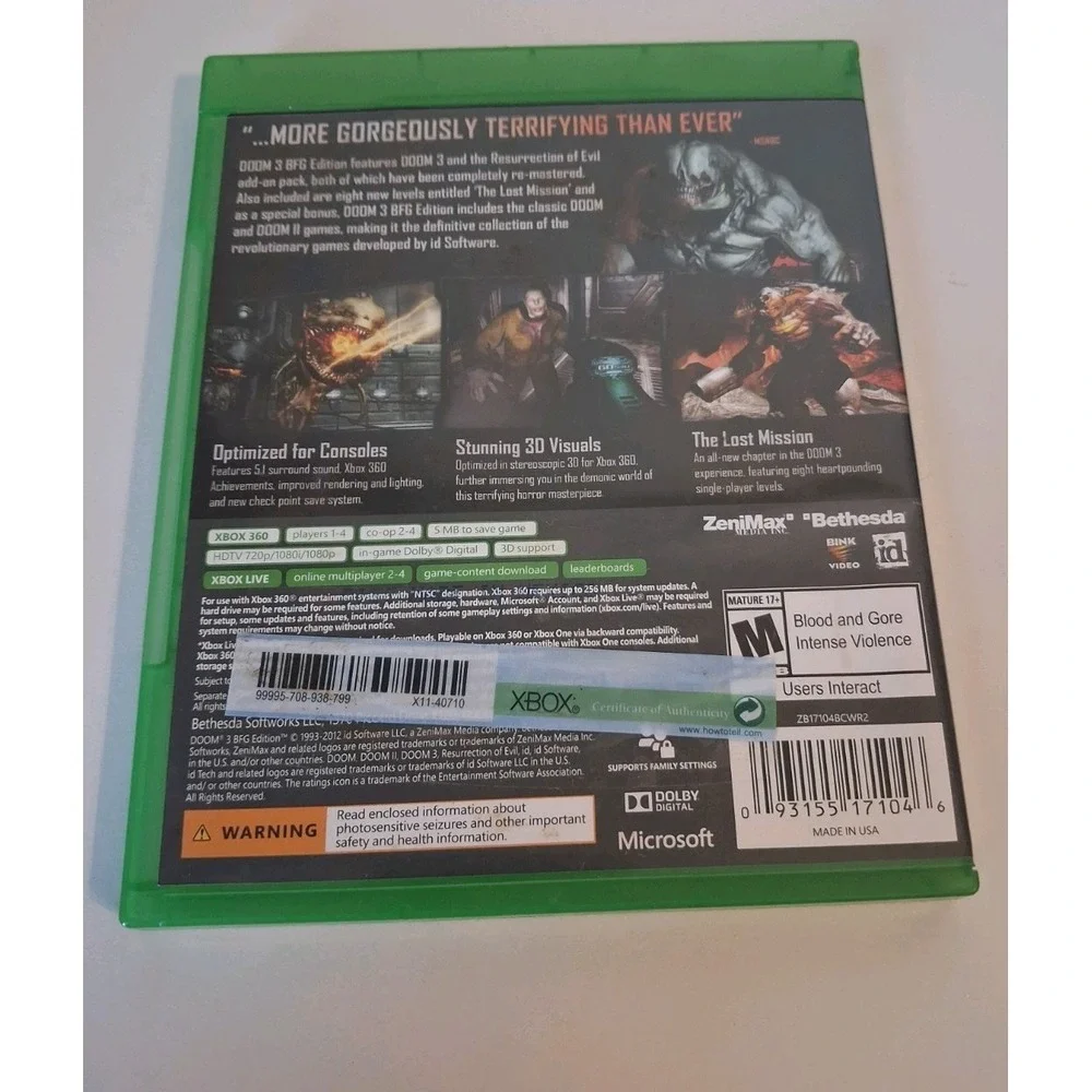 Doom 3 -- BFG Edition (Microsoft Xbox 360, 2012)
